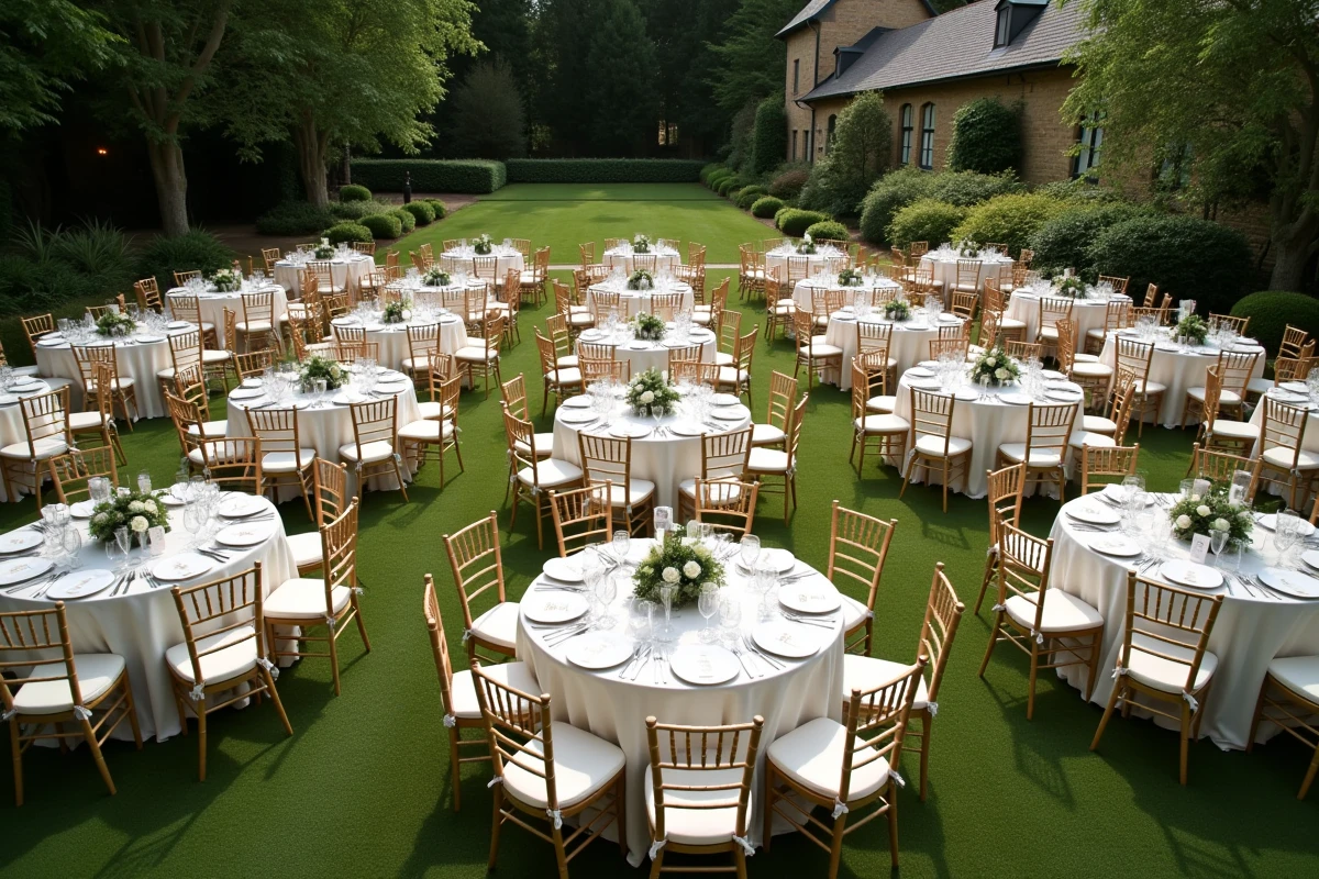 Chaises vides dans un décor de mariage en plein air
