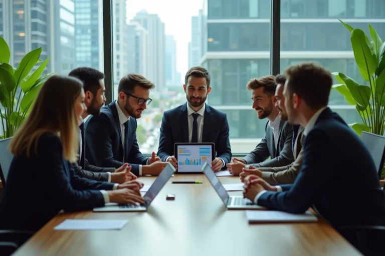 Groupe de professionnels en réunion dans un bureau moderne
