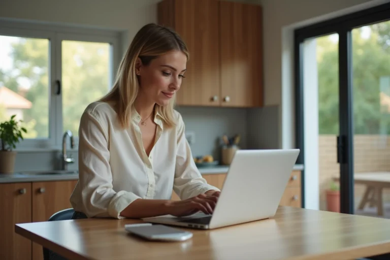 Femme cherchant des annonces immobilières sur son ordinateur
