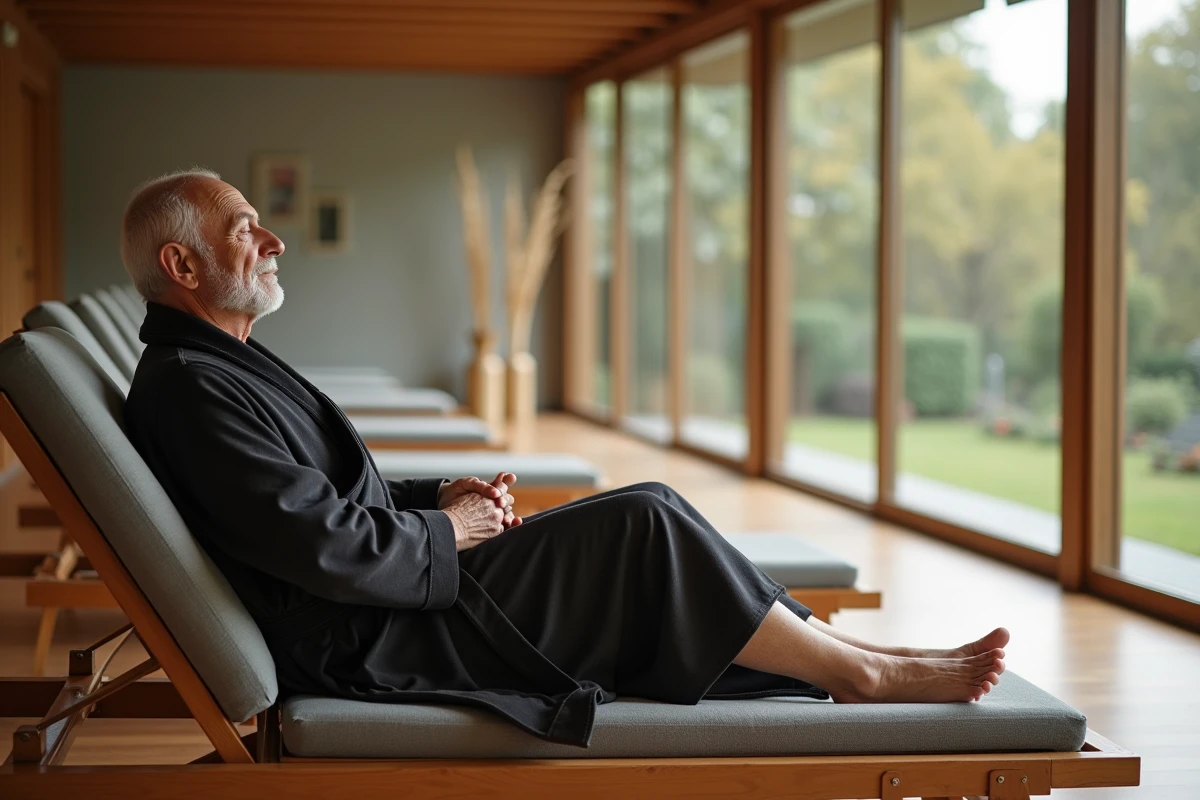 Homme âgé en relaxation dans un spa moderne
