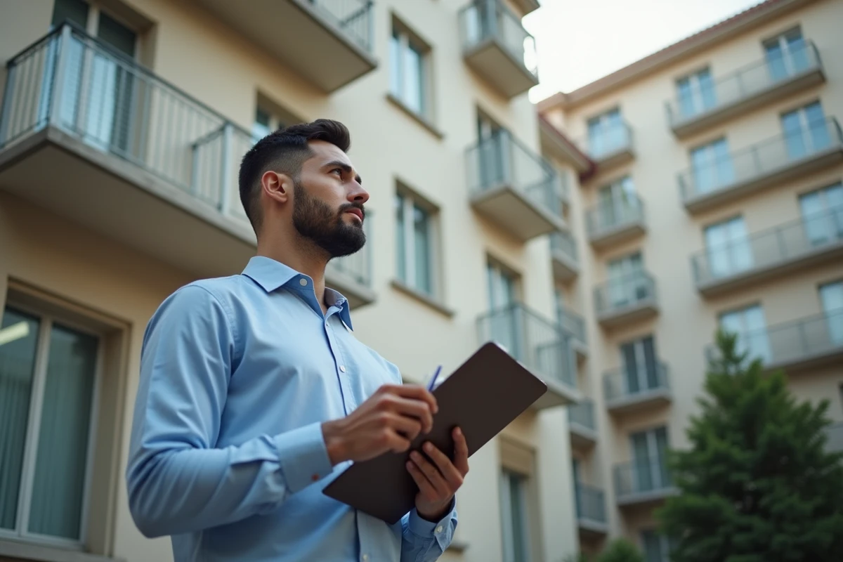 Jeune homme regardant la façade d