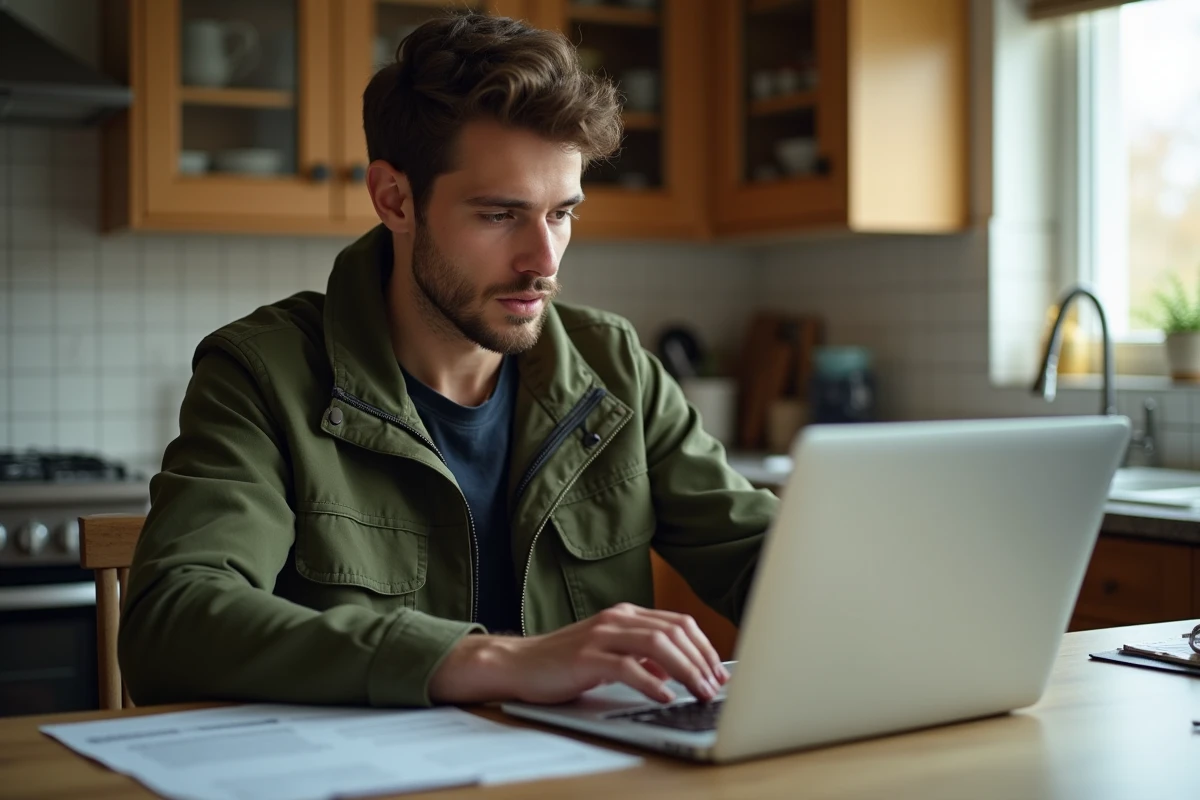 Jeune homme recherchant la date de délivrance de son permis de conduire sur le site officiel du gouvernement