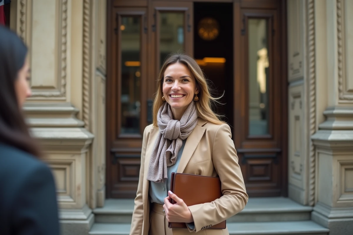 Secretaire de banque accueillant devant l
